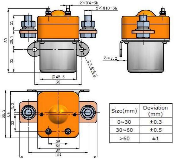 JCC-400直流接触器外形尺寸图